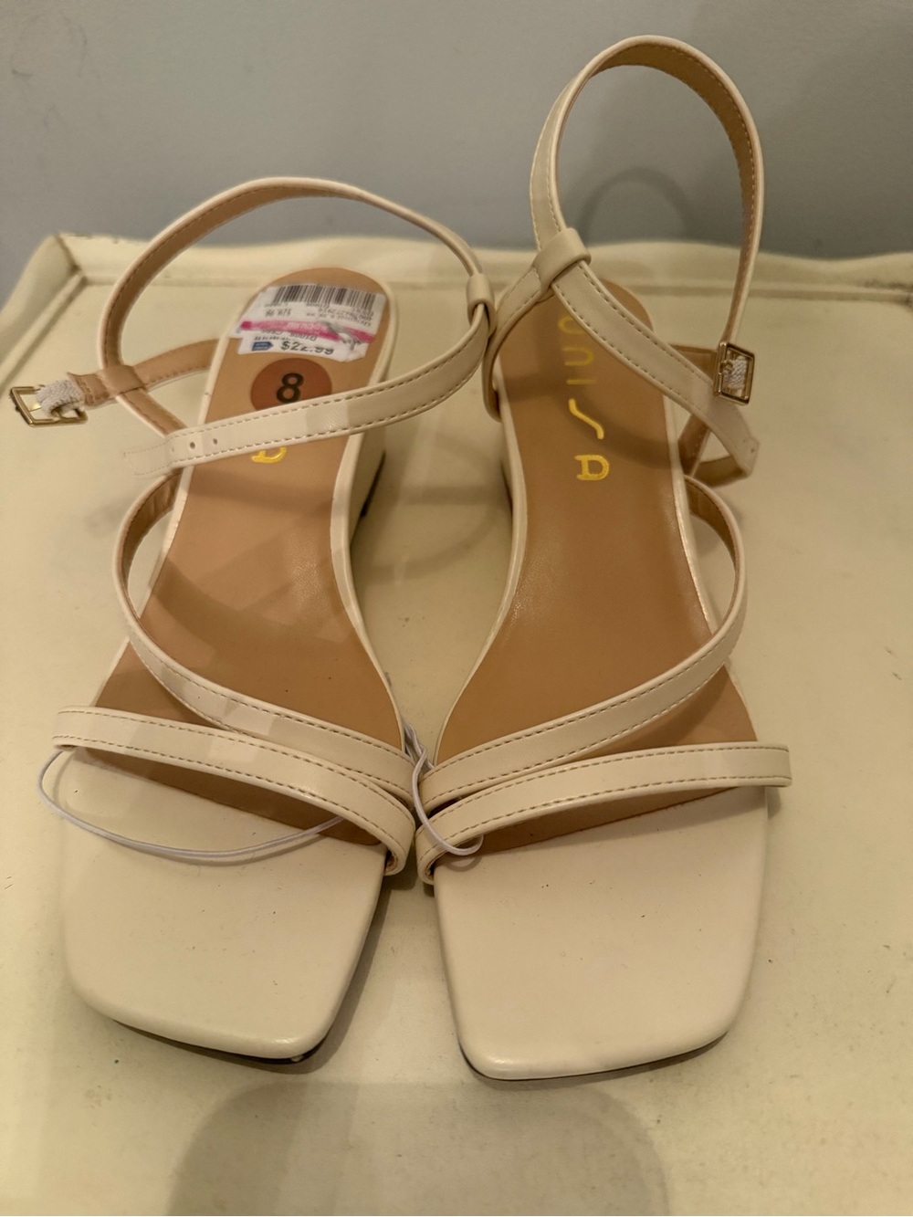 Women’s Cream Strappy Square-Toe Sandals by Unisa Size 8 NWT